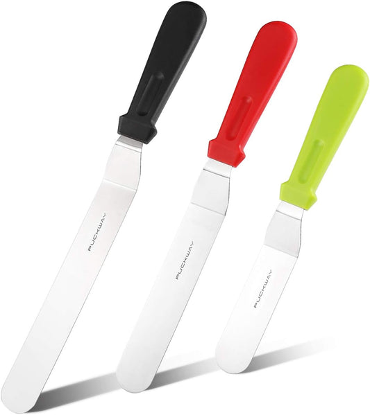 3 Metal Cake Offset Spatulas, 6 8 & 10 Inch Frosting Angled Icing Spatula for Decorating