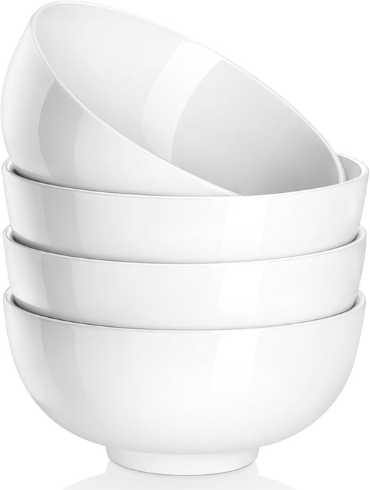 MALACASA 26 OZ Porcelain Soup Bowls Set of 4, White Ceramic Bowls for Kitchen, Cereal Bowl for Oatmeal, Fruit, Salad, Ramen and Rice Bowl -Dishwasher & Microwave Safe Bowls,