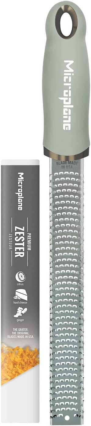 Premium Classic Zester- Sage Green | Lemon Zester tool, Hard Cheese & Vegetable Grater | For Citrus, Parmesan Cheese, Garlic, Ginger, Nutmeg | Fine Stainless Steel Blade, Made in USA