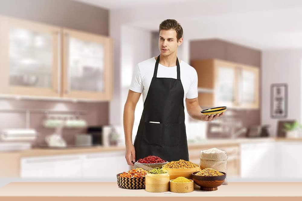 DUSKCOVE 12 Pack Plain Bib Aprons with 2 Pockets - White Unisex Commercial Apron Bulk for Kitchen Cooking Restaurant BBQ Painting Crafting