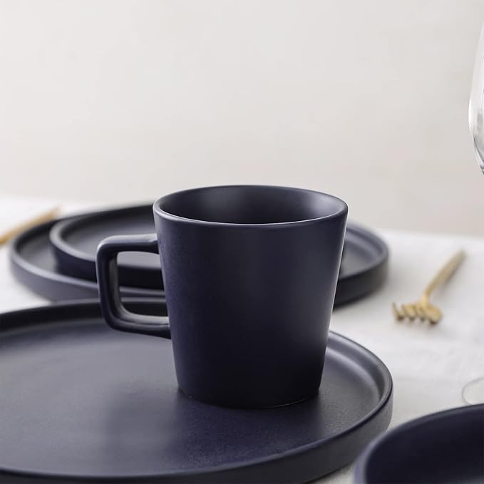 Stone Lain Cleo Stoneware 32-Piece Modern Dinnerware Set, Plates and Bowls, Dark Blue, Service for 8, Microwave & Dishwasher Safe