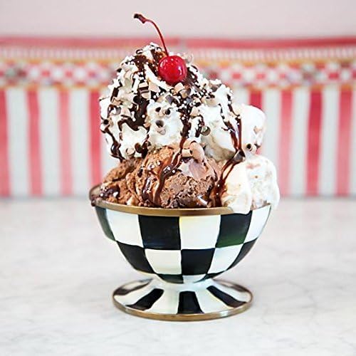 MACKENZIE-CHILDS Enamel Ice Cream Bowl, Serving Bowls for Entertaining, 2-Cup Capacity, Black-and-White Courtly Check