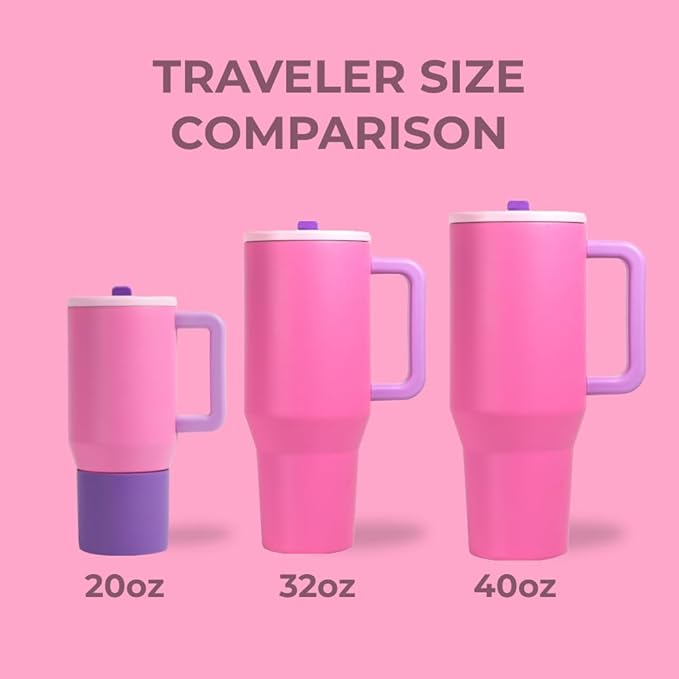HydroJug Traveler - 32 oz Water Bottle with Handle & Flip Straw - Fits in Cup Holder, Leak Resistant Tumbler-Reusable Insulated Stainless Steel & Rubber Base - Gifts for Women & Men, Pink Sugar