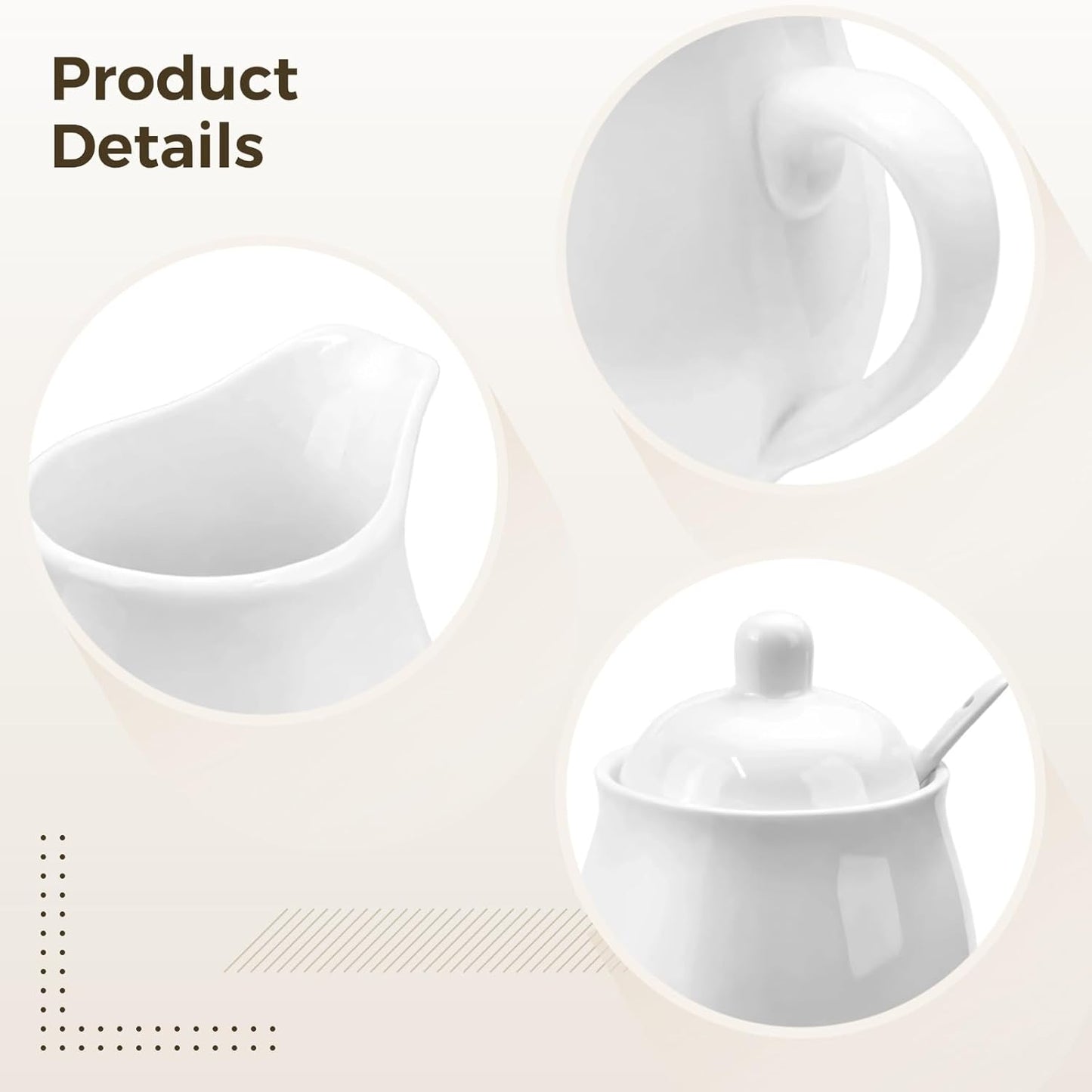 White Porcelain Sugar and Creamer Set, Elegant Ceramic Coffee Serving Set with Sugar Bowl and Cream Pitcher, Milk Creamer and Sugar Container Set Coffee Tea Service for Home Restaurant