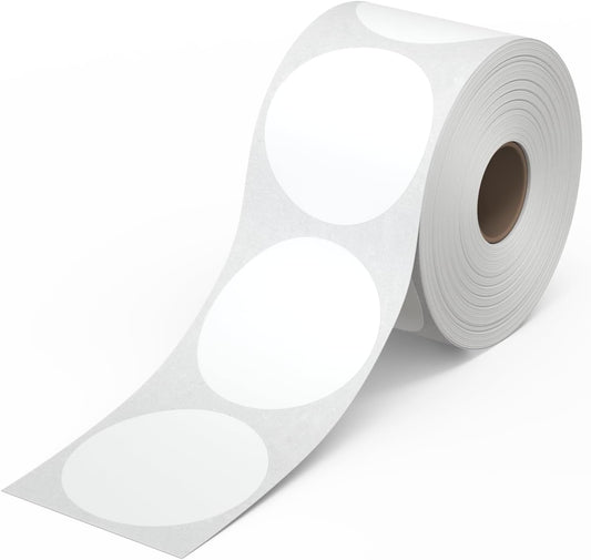Rollo Circle Thermal Labels 2 Inch - Roll of 1,000 Round Sticker Labels - Multi-Purpose Direct Thermal Printer Stickers 2x2 (White)
