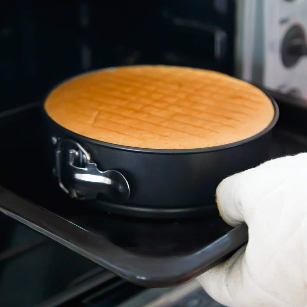Gray 9 Inch Springform Bundt Pan, Heavy Duty Cheesecake & Ice-Cream Cake Pan with Removable Bottom and Quick-Release Latch