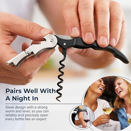 HiCoup Wine Opener - Professional Corkscrews for Wine Bottles w/Foil Cutter and Cap Remover - Manual Wine Key for Servers, Waiters, Bartenders and Home Use - Stainless Steel