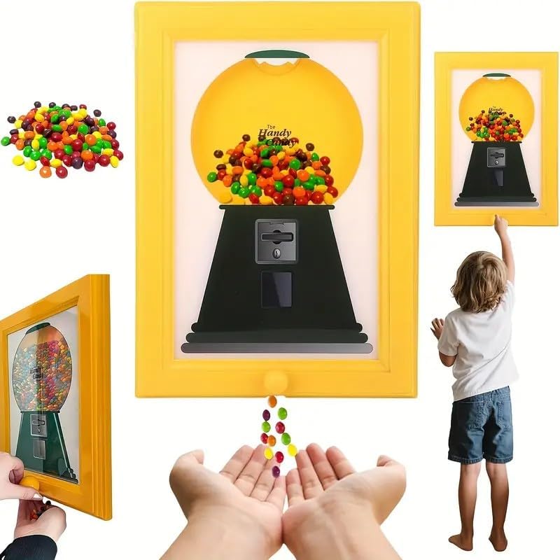 Candy Dispenser Picture Frame, Handy Candy Frame Dispenser,Hanging Machine Art For Candies, Nuts, Dog & Cat Treats, Suitable for Holiday Gifts (Pink)