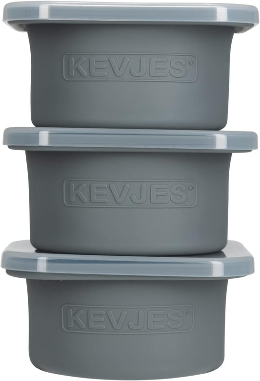 PLUS Large 1000ml Pizza Dough Proofing Boxes for DIY Artisan Pizza, Food Grade Silicone Stackable Containers with Lids. Freezer, Fridge, Dishwasher Safe (3Space Grey Plus)