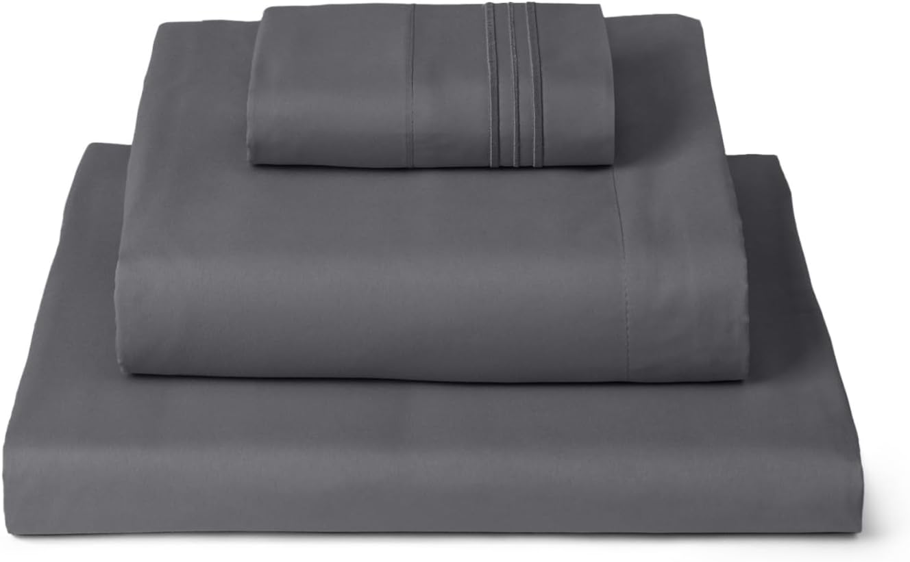 Mellanni Twin XL Sheets Set - 3 PC Iconic Collection Bedding - Hotel Luxury, Extra Soft, Cooling Bed Sheets - Wrinkle, Fade, Stain Resistant (Twin Extra Long, Gray)