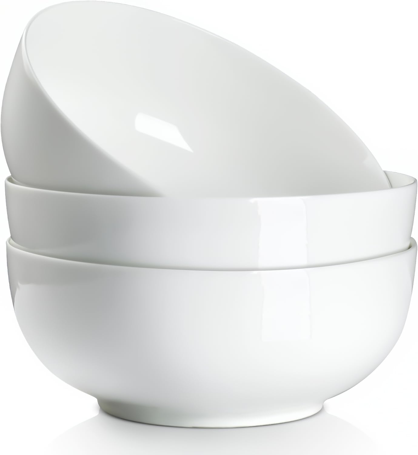 QINLANG 60 Ounces Large Soup Bowl, 8 Inches Pho Bowls, Large Ramen Bowls Set of 3, Off-White Porcelain Big Serving Bowls for Salad and Kitchen