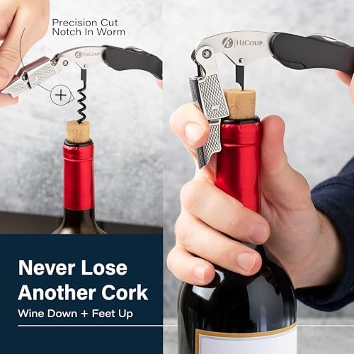 HiCoup Wine Opener - Professional Corkscrews for Wine Bottles w/Foil Cutter and Cap Remover - Manual Wine Key for Servers, Waiters, Bartenders and Home Use - Classic Black