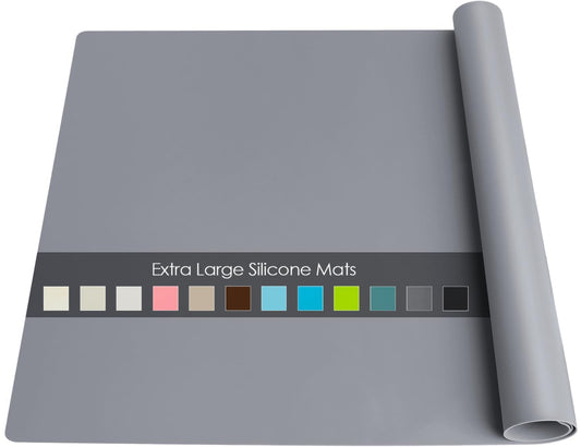 Extra Large Silicone Table Mat, Genuine Food-Grade Silicone Mat for Crafts Kids Dinner Placemat Desk Countertop Waterproof Protector Heat Insulation Kitchen Pastry Rolling Dough Pad (Dark Gray)