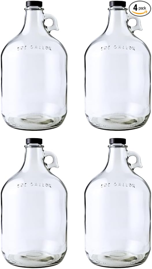 Fastrack 4-Pack 1 Gallon Glass Jug Set (128 oz) w/ Polyseal Caps | Multipurpose 1 Gallon Jug, & Detergent Dispenser for Laundry, Glass Jar for Liquids, Water & Juice