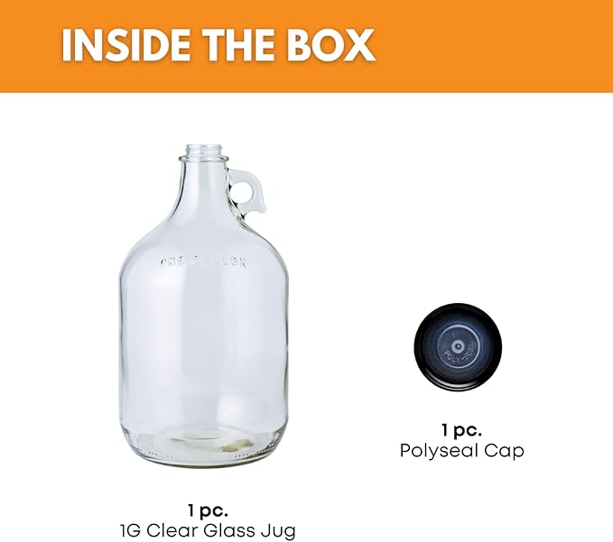 FastRack Glass Water Bottle Includes 38 mm Polyseal Cap, 1 gallon Capacity, Clear