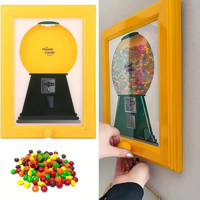 Candy Dispenser Picture Frame, Handy Candy Frame Dispenser,Hanging Machine Art For Candies, Nuts, Dog & Cat Treats, Suitable for Holiday Gifts (Pink)
