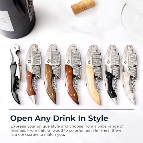 HiCoup Wine Opener - Professional Corkscrews for Wine Bottles w/Foil Cutter and Cap Remover - Manual Wine Key for Servers, Waiters, Bartenders and Home Use - Stainless Steel