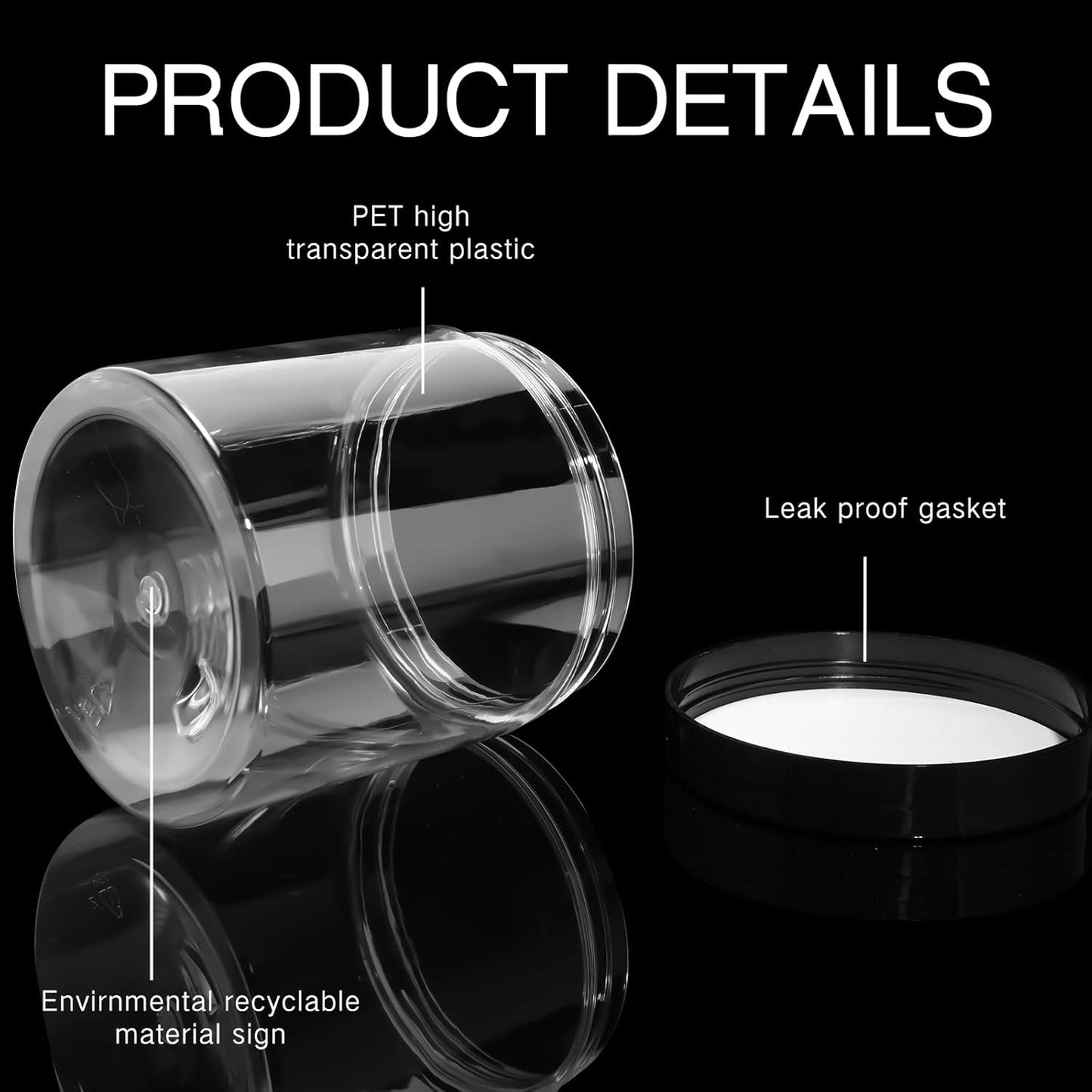 SATINIOR 6 Pack 5 oz Plastic Jars Containers with Lids Wide-mouth Refillable Leakproof Reusable Round Empty Jars for Travel Cosmetic Dry Food Spice Cookie Candy Home Kitchen Organizing(Black)