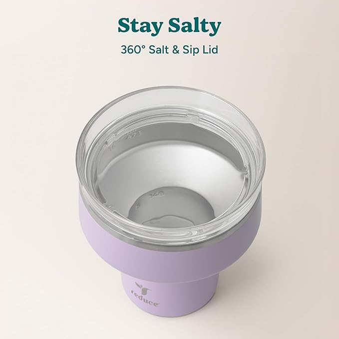 REDUCE Saltini 16 oz Cocktail Tumbler - Insulated Margarita Tumbler with Lid - Keeps Drinks Cold for 10 Hours - 360 Sippable Martini Glass Alternative - Shatterproof, Perfect for Parties - Lilac Bud