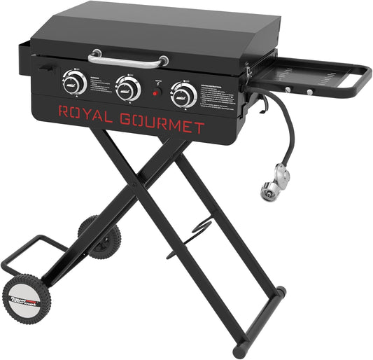 Royal Gourmet PD3001 3-Burner Propane Gas Griddle with Collapsible Stand, 23-Inch Portable Griddle with Side Table & 314 Sq. In. Cooking Area for Camping, Tailgating, Backyard & Patio, Black