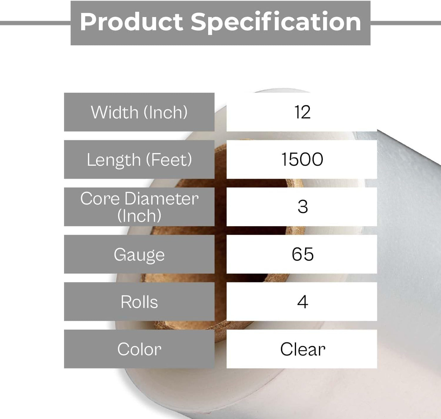 PSBM Stretch Wrap, 4 Pack, 12 Inch x 1500 Feet, 65 Gauge, Clear Plastic Cling, Cast Hand Stretch Film Rolls for Packaging Moving Packing Pallets