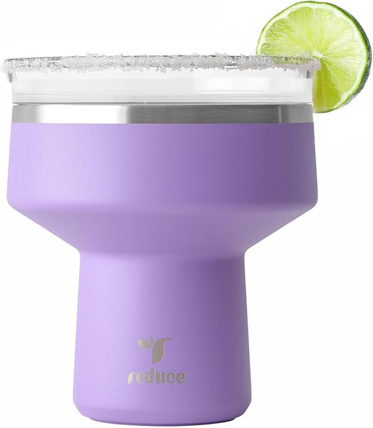 REDUCE Saltini 16 oz Cocktail Tumbler - Insulated Margarita Tumbler with Lid - Keeps Drinks Cold for 10 Hours - 360 Sippable Martini Glass Alternative - Shatterproof, Perfect for Parties-Purple Punch