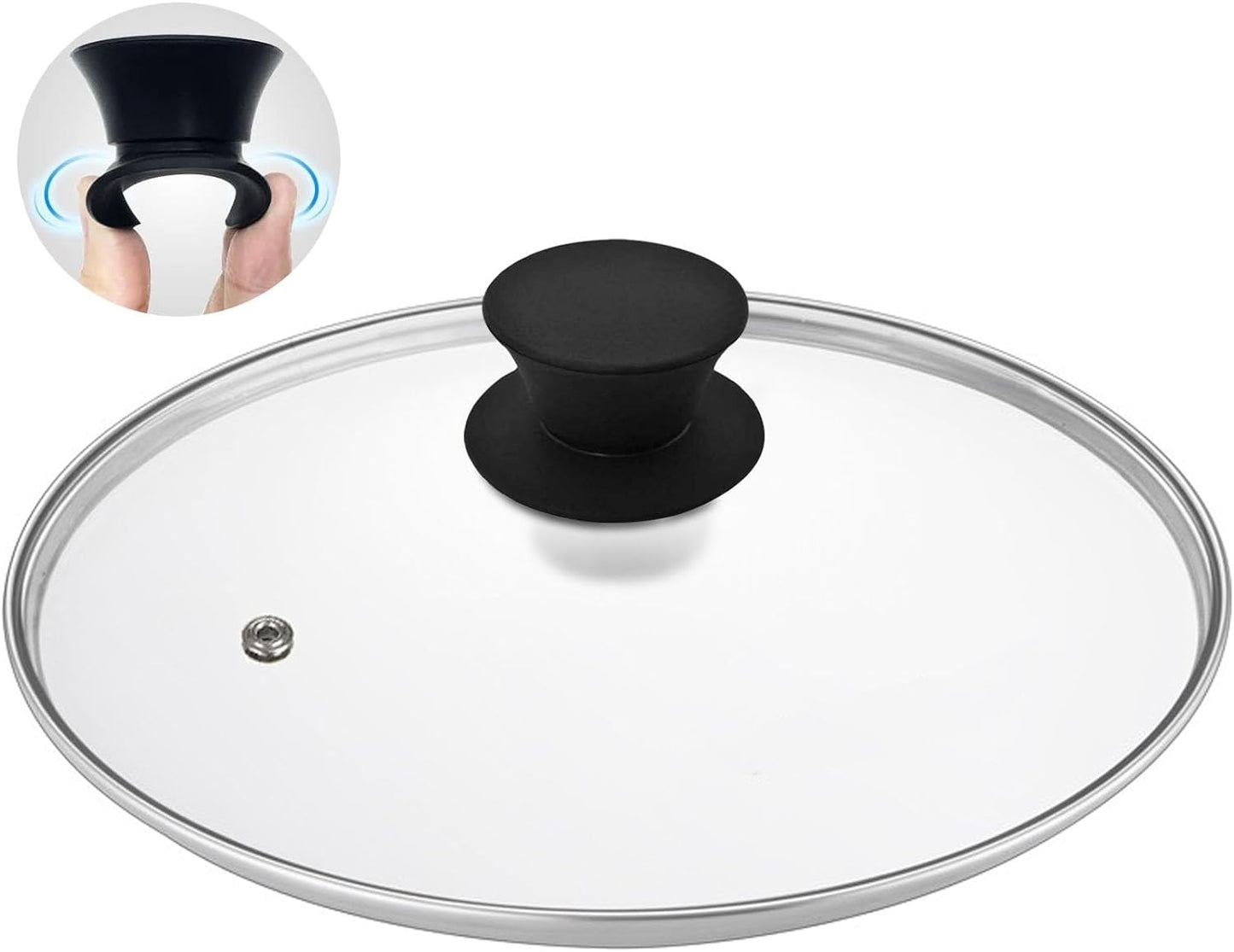 Glass Lid for 11 Inch Cast Iron Skillets Frying Pans, 28cm Tempered Lids for Dutch Ovens, 11In Pan Cover with Stainless Steel Rim for Stock Pots, Heat Resistant Handle, Dishwasher Safe