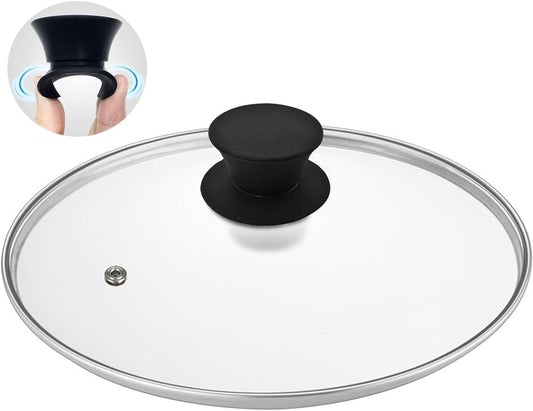 Glass Lid for 11 Inch Cast Iron Skillets Frying Pans, 28cm Tempered Lids for Dutch Ovens, 11In Pan Cover with Stainless Steel Rim for Stock Pots, Heat Resistant Handle, Dishwasher Safe