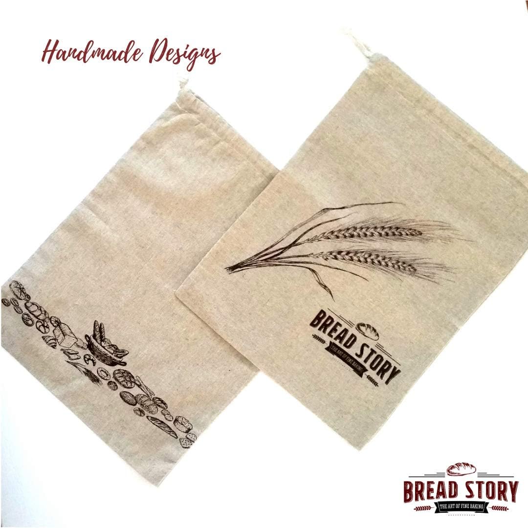 Linen Bread Bags - 2-Pack 11 x 15 inch Ideal for Homemade Bread, Unbleached, Reusable Food Storage