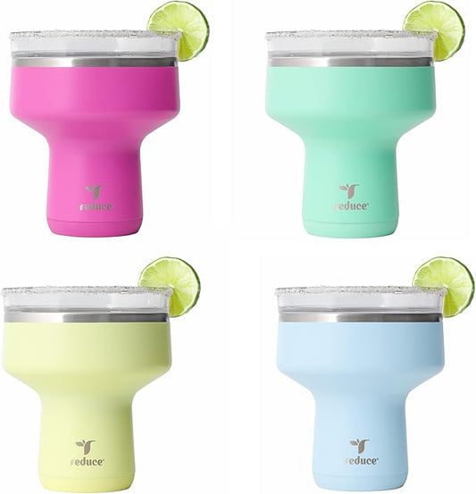 REDUCE Saltini 16oz Cocktail Tumbler - Insulated Margarita Tumbler with Lid-Keeps Drinks Cold for 10 Hours-360 Sippable Martini Glass Alternative-Shatterproof Perfect for Parties - Multicolor - 4 Pack