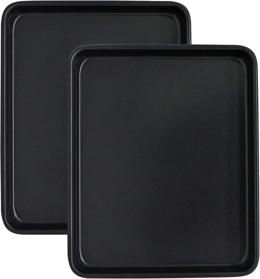 Toaster Oven Pans Set of 2, Shinsin 11-Inch Nonstick Baking Sheet Pans and Trays, 1/8 Thicker Replacement Small Baking Tray Accessories for Cookie, Non Toxic and Easy Clean and Diswasher Safe,Black