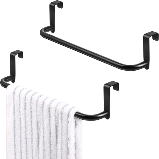 2 Pieces Metal Towel Bar Kitchen Cabinet Steel Towel Rack Bar for Hanging on Inside or Outside of Doors, Home Kitchen Bathroom(Black)