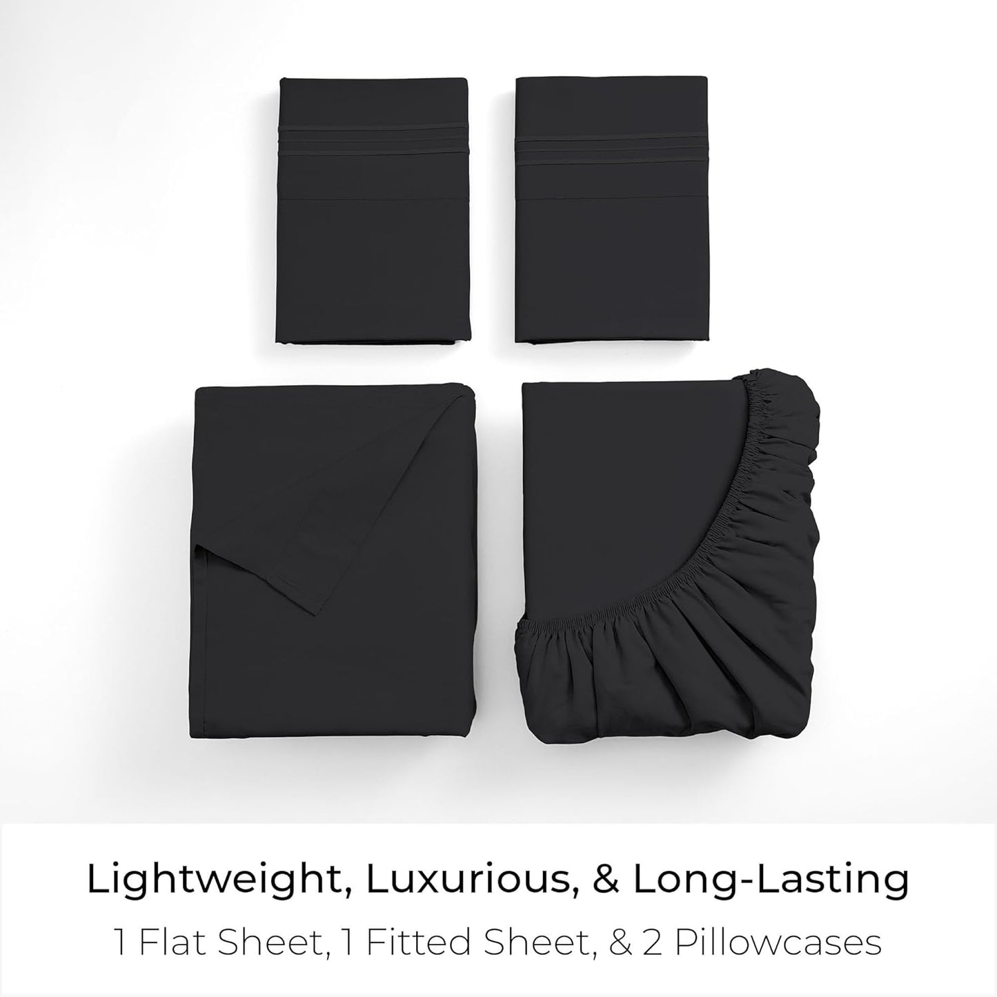 Mellanni Queen Sheets Set - 4 PC Iconic Collection Bedding - Hotel Luxury, Extra Soft, Cooling Bed Sheets - Wrinkle, Fade, Stain Resistant (Queen, Black)