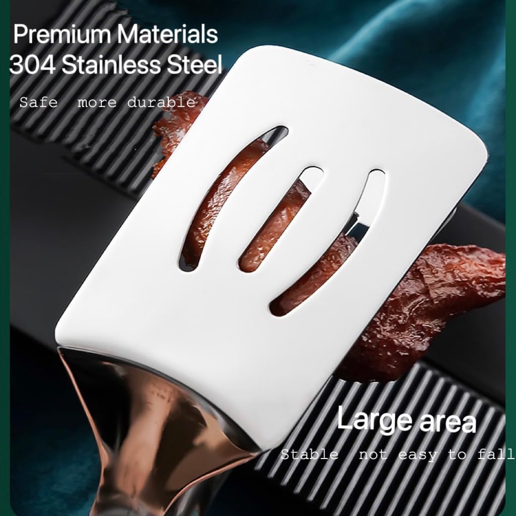 Kitchen Cooking Tongs 11.6 inch 304 Stainless Steel Grill Clamp Spatula for Flipping Bread Steak Fish Toast-Sliding Buckle Push Pull Design Barbecue Food Clip Black