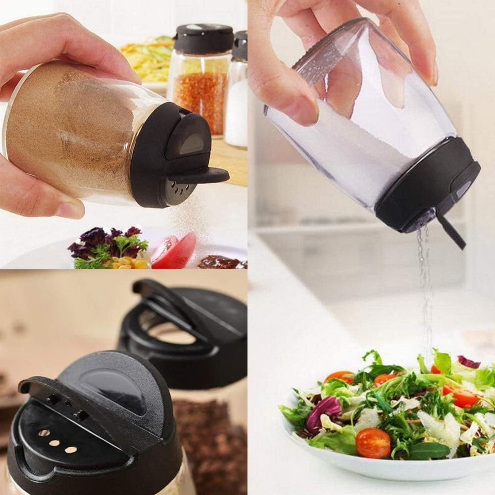 Glass Spice Jars, Double Lids Seasoning Shakers Glass Bottles Spice Shakers Sifter Barbecue Salt & Pepper Shaker Container (8PCS）
