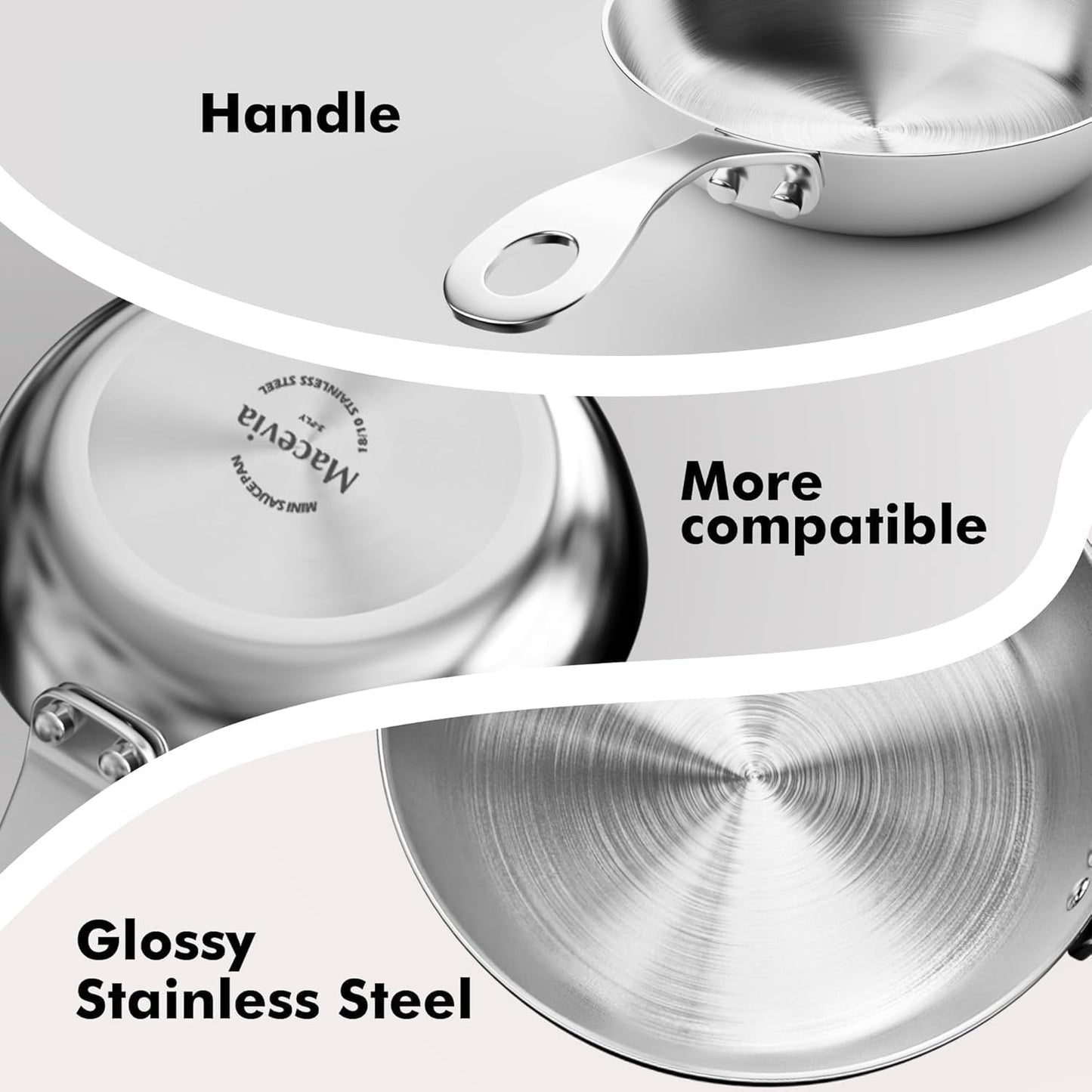 Macevia Mini 0.12QT Sauce Pan,18/10 Stainless Steel Butter Warmer Small Pot Cooking with Handle, Multipurpose Use for Home Kitchen or Restaurant (4 Inch) - Silver