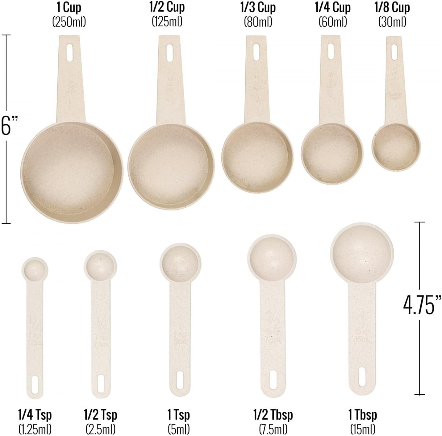 Beille 16pc Wheat Straw Complete Kitchen Utensils Set, Cream