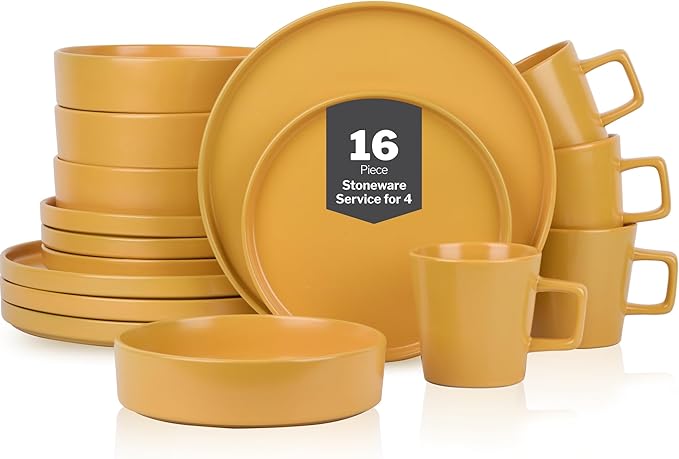 Stone lain Cleo Stoneware Dinnerware Set, 16-Piece Service for 4, Yellow