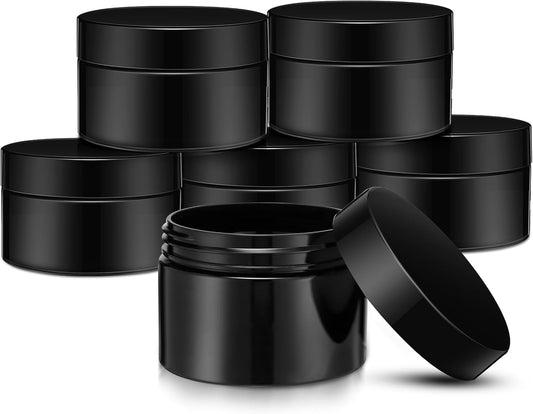 SATINIOR 6 Pack 2 oz Plastic Jars Containers with Lids Wide-mouth Refillable Leakproof Reusable Round Empty Jars for Travel Cosmetic Dry Food Spice Candy Cookie Home Kitchen Organizing(Opaque Black)