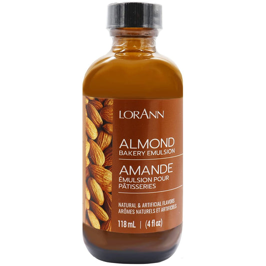 LorAnn Oils Almond Bakery Emulsion: True Essence, Ideal for Boosting Fruit Tones in Cakes, Cookies & Desserts, Gluten-Free, Keto-Friendly, Extract Substitute Essential for Your Kitchen, 4 Oz, 4 Pack
