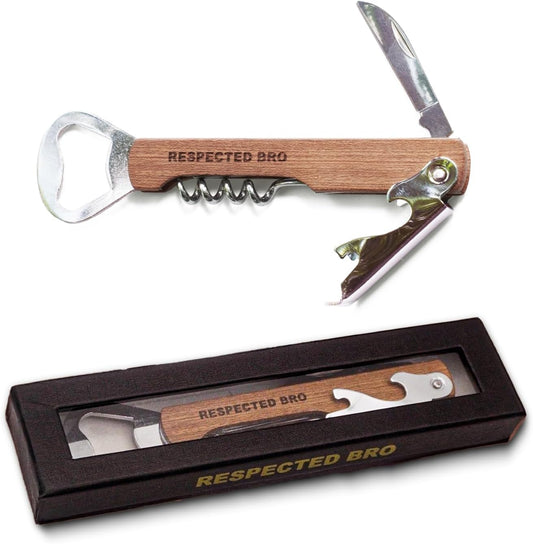 Multifunctional Corkscrews Wine Opener with Foil Cutter and Bottle Opener, Classic Wooden Wine Opener Corkscrew for Home Bar Tool, Idea Gift for Sommelier, Bartenders, and Wine Lovers