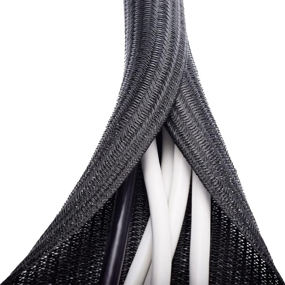 ZhiYo 6.6ft - 4/5 inch Cable Sleeve, Cord Wrap Wire Protector Tubing for Pets, PC Cable Wrap, Computer Cable Management Sleeve - Black