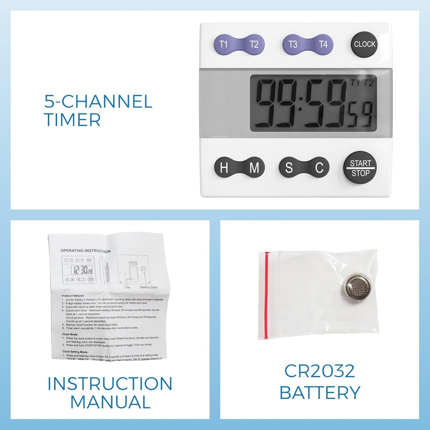 Sper Scientific Portable Digital Kitchen & Lab Timer 810015 - 4 Channel, Large Display, Loud Alarm - 4 pc