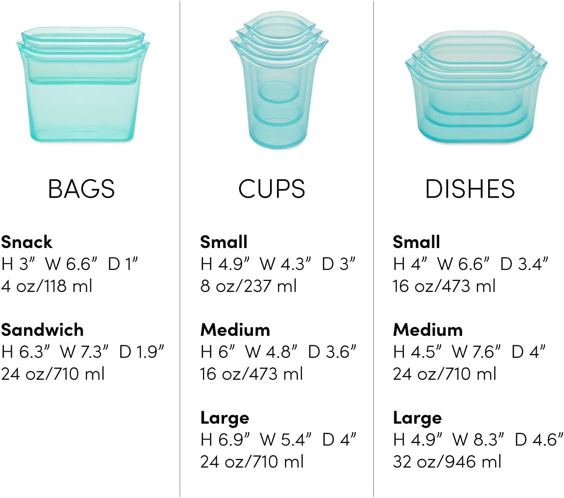 Zip Top Reusable Food Storage Bags | Full Set of 8 [Peach] | Silicone Meal Prep Container | Microwave, Dishwasher and Freezer Safe | Made in the USA