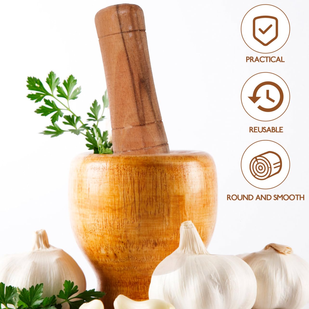 PRETYZOOM Pickle Sticks Food Grinding Stick Garlic Masher Garlic Crusher Bar Kitchen Gadget Handle Pestle Sauerkraut Pounder Bar Muddler Ceramics Tools Hand Tools Solid Wooden Grater