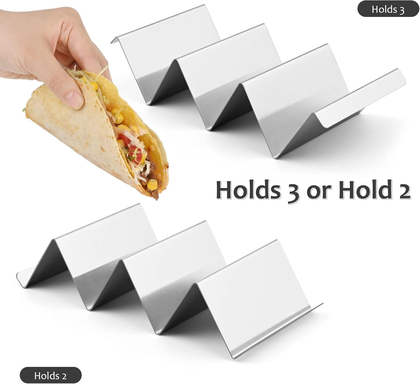 Smithcraft Taco Holder Stand, Stainless Steel Tacos Holders Tray, Oven Grill Safe Shell Holder With Handles, Fill Serve Rack Holds Up to 3 Tacos Each, Set of 4