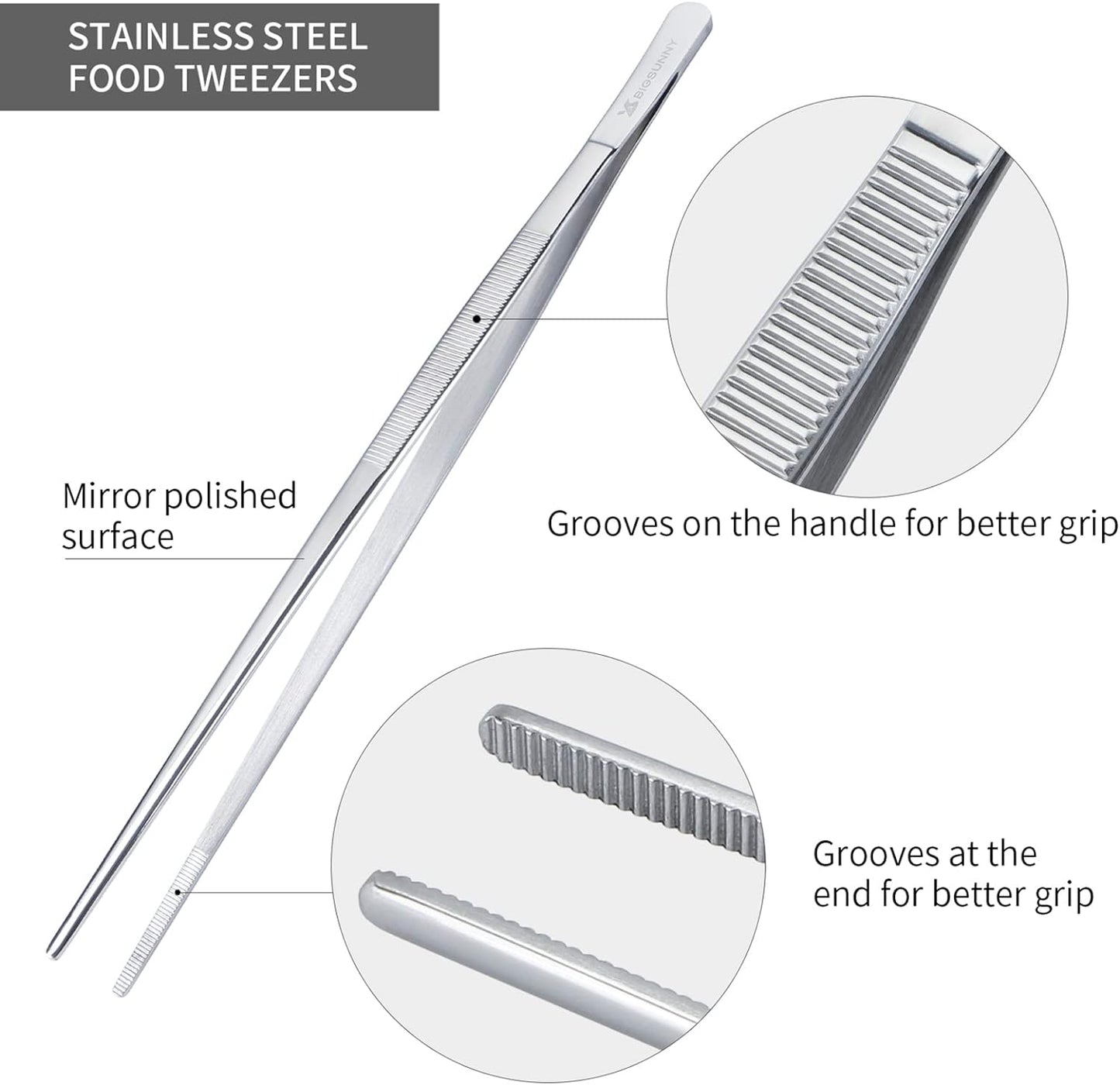 12 Inch Kitchen Tweezers Fine Tweezer Tongs, MSY BIGSUNNY Stainless Steel Food Tweezers Multi-function Precision Serrated Tips Cooking Tongs Kitchen Serving Tong