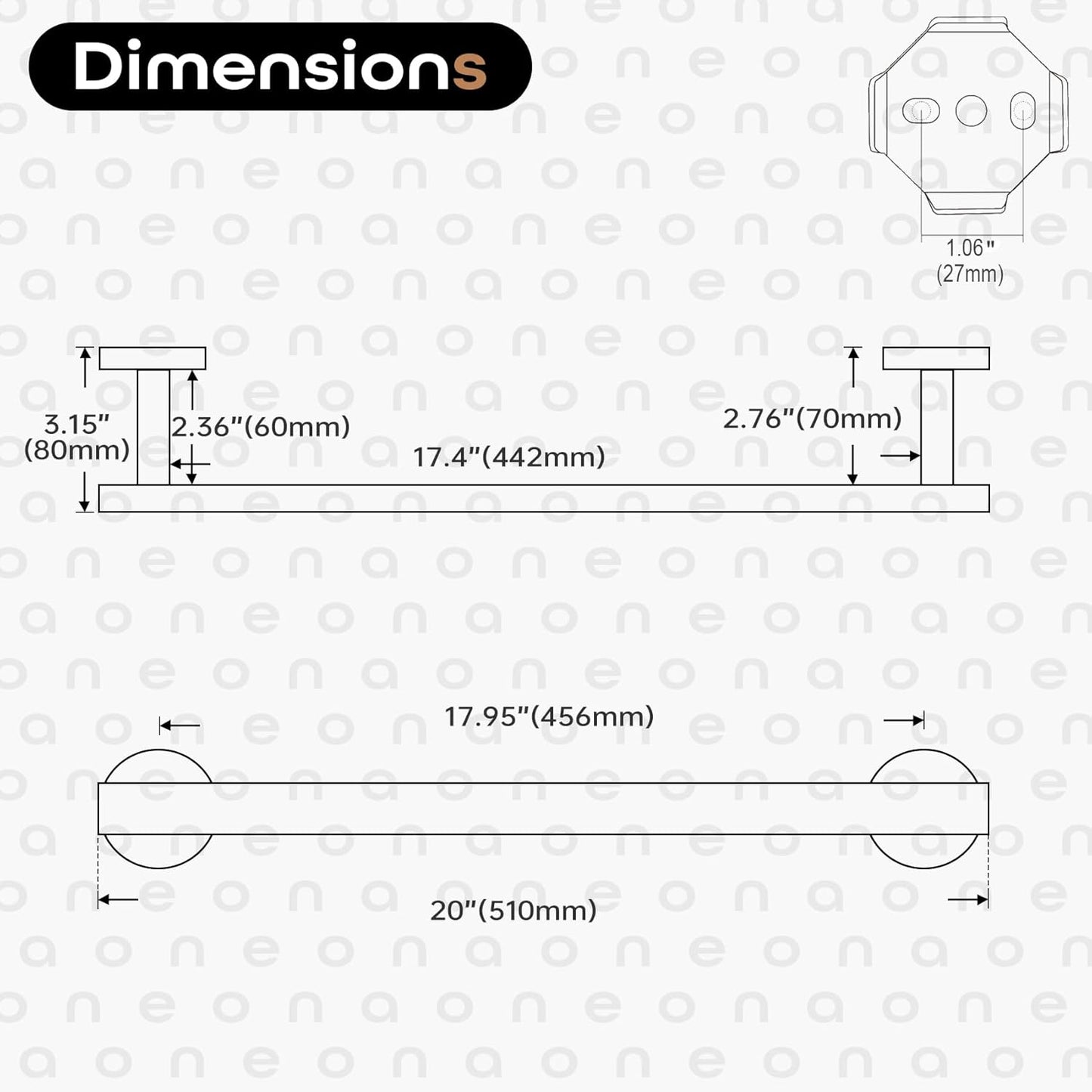 20 Inch Bathroom Towel Bar Bath Towel Rack Kitchen Towel Holder Towel Shelf Wall Mounted SUS304 Stainless Steel Polished Chrome AN4001CH-L20
