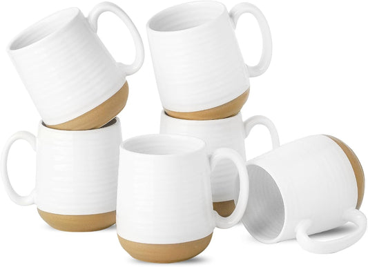 Hasense Coffee Mugs Set of 6, 15 oz Ceramic Coffee Cups with Comfortable Handle, Classic White Mug for Men and Women, Tea Cup Set for Latte, Cappuccino, Milk, Soup, Dishwasher and Microwave Safe