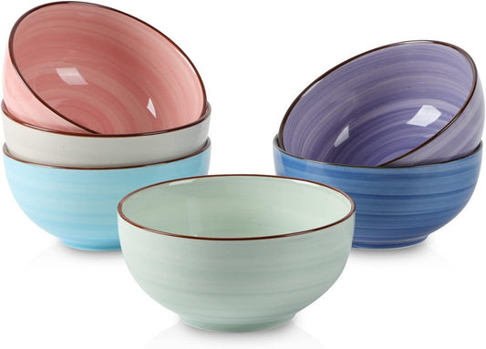 Selamica Ceramic 24 Oz Cereal Bowls Set, Deep Soup Bowls, 5.9 Inch Porcelain Kitchen Bowls for Pasta Salad Dessert Oatmeal Ramen, Microwave Dishwasher Safe, Set of 6, Gradient Color